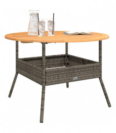 vidaXL Garden Table with Acacia Wood Top Grey Ø110x71 cm Poly Rattan