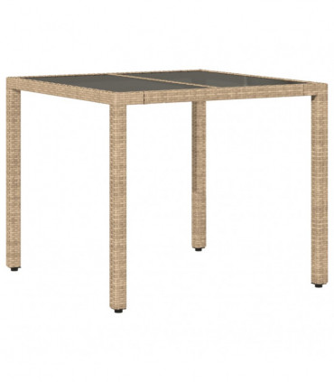 vidaXL Garden Table with Glass Top Beige 90x90x75 cm Poly Rattan