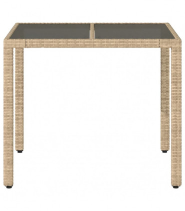 vidaXL Garden Table with Glass Top Beige 90x90x75 cm Poly Rattan