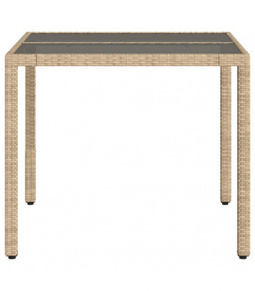 vidaXL Garden Table with Glass Top Beige 90x90x75 cm Poly Rattan