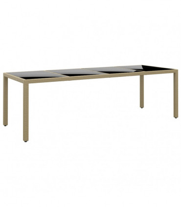 vidaXL Garden Table with Glass Top Beige Poly Rattan