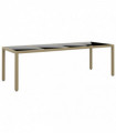 vidaXL Garden Table with Glass Top Beige Poly Rattan
