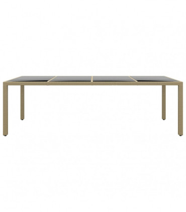 vidaXL Garden Table with Glass Top Beige Poly Rattan