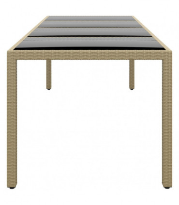 vidaXL Garden Table with Glass Top Beige Poly Rattan