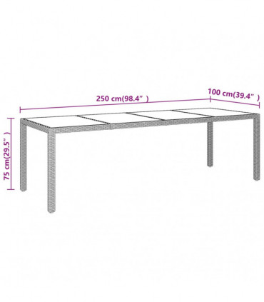vidaXL Garden Table with Glass Top Beige Poly Rattan