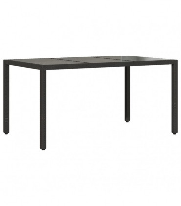 vidaXL Garden Table with Glass Top Black 150x90x75 cm Poly Rattan