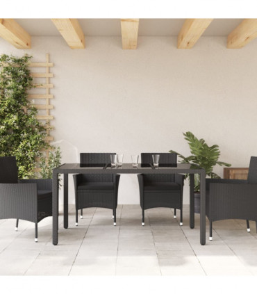 vidaXL Garden Table with Glass Top Black 150x90x75 cm Poly Rattan