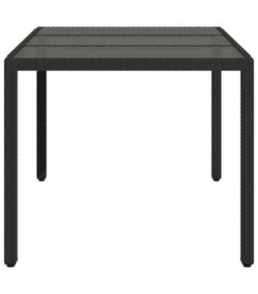 vidaXL Garden Table with Glass Top Black 150x90x75 cm Poly Rattan