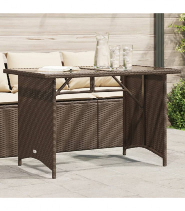vidaXL Garden Table with Glass Top Brown 110x68x70 cm Poly Rattan