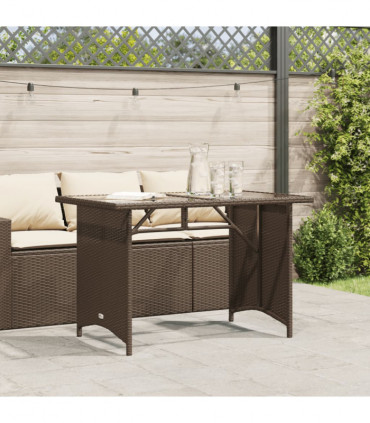 vidaXL Garden Table with Glass Top Brown 110x68x70 cm Poly Rattan