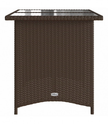 vidaXL Garden Table with Glass Top Brown 110x68x70 cm Poly Rattan