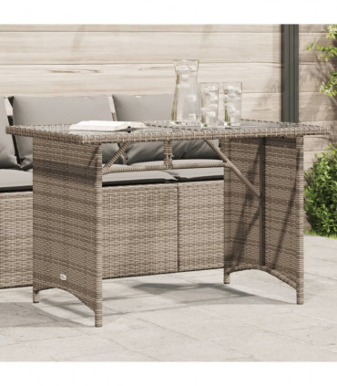 vidaXL Garden Table with Glass Top Grey 110x68x70 cm Poly Rattan