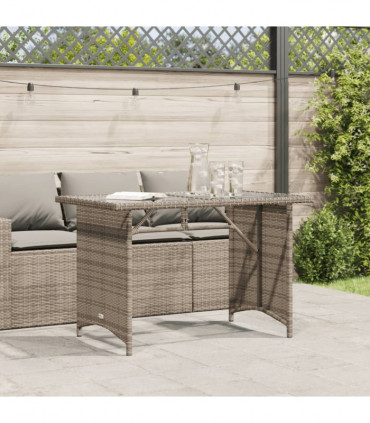 vidaXL Garden Table with Glass Top Grey 110x68x70 cm Poly Rattan