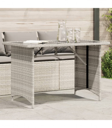 vidaXL Garden Table with Glass Top Light Grey 110x68x70 cm Poly Rattan