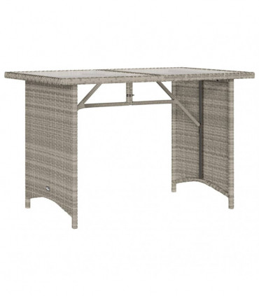 vidaXL Garden Table with Glass Top Light Grey 110x68x70 cm Poly Rattan