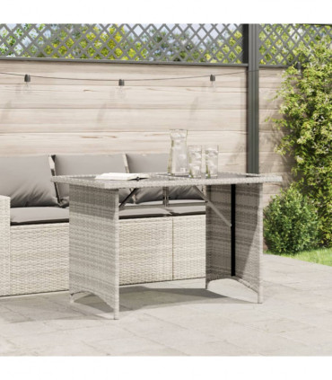 vidaXL Garden Table with Glass Top Light Grey 110x68x70 cm Poly Rattan