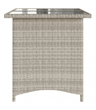vidaXL Garden Table with Glass Top Light Grey 110x68x70 cm Poly Rattan