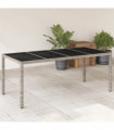 vidaXL Garden Table with Glass Top Light Grey 190x90x75 cm Poly Rattan
