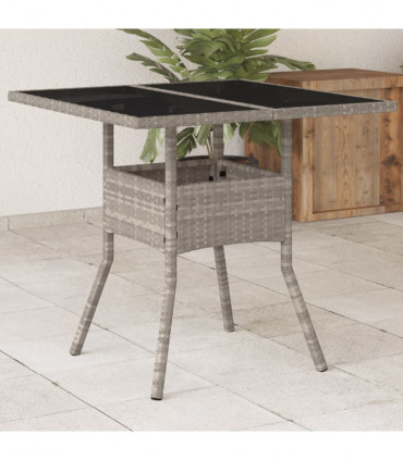vidaXL Garden Table with Glass Top Light Grey 80x80x75 cm Poly Rattan
