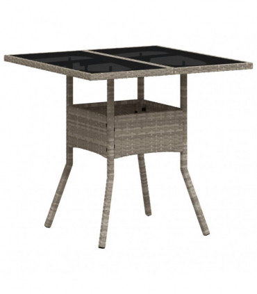 vidaXL Garden Table with Glass Top Light Grey 80x80x75 cm Poly Rattan