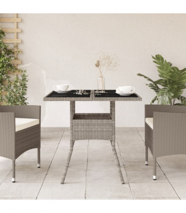 vidaXL Garden Table with Glass Top Light Grey 80x80x75 cm Poly Rattan