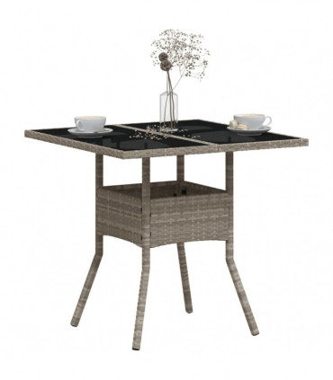 vidaXL Garden Table with Glass Top Light Grey 80x80x75 cm Poly Rattan