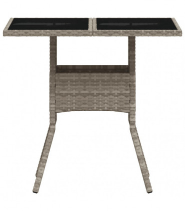 vidaXL Garden Table with Glass Top Light Grey 80x80x75 cm Poly Rattan