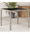 vidaXL Garden Table with Glass Top Light Grey 90x90x75 cm Poly Rattan