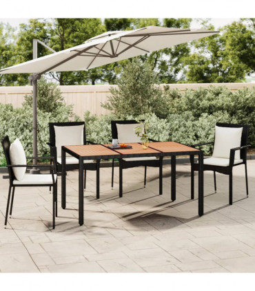vidaXL Garden Table with Wooden Top Black Poly Rattan&Solid Wood Acacia