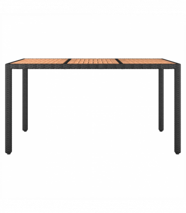 vidaXL Garden Table with Wooden Top Black Poly Rattan&Solid Wood Acacia