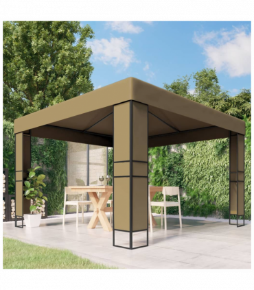 vidaXL Gazebo with Double Roof 3x3x2.7 m Taupe 180 g/m²