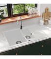 vidaXL Granite Kitchen Sink Double Basins White