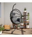 vidaXL Hanging Egg Chair with Stand Anthracite Rattan and Steel
