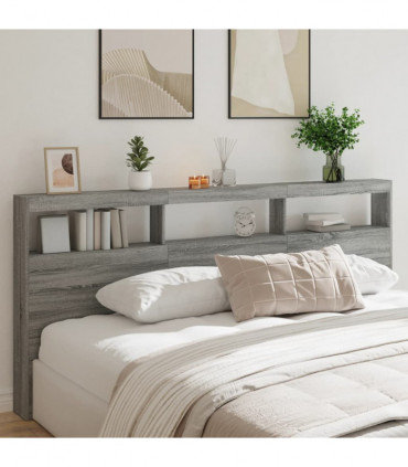 vidaXL Headboard Cabinet with LED Grey Sonoma 220x17x102 cm