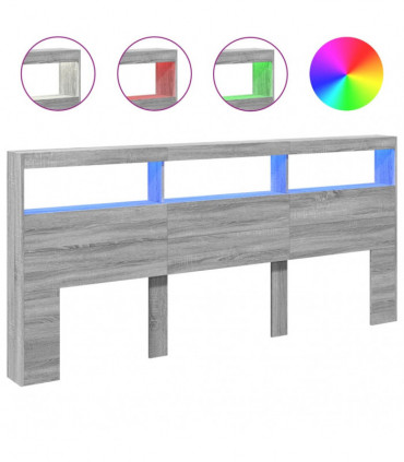 vidaXL Headboard Cabinet with LED Grey Sonoma 220x17x102 cm