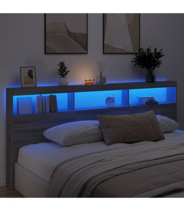 vidaXL Headboard Cabinet with LED Grey Sonoma 220x17x102 cm