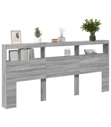vidaXL Headboard Cabinet with LED Grey Sonoma 220x17x102 cm