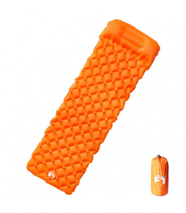 vidaXL Inflating Camping Mattress with Pillow 1-Person Orange