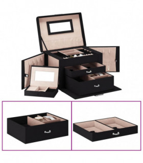 vidaXL Jewellery Box 3-Layer with Mirror Lockable Black 26x18x17.5 cm