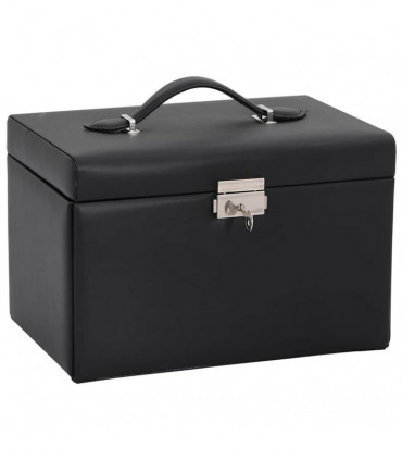 vidaXL Jewellery Box 3-Layer with Mirror Lockable Black 26x18x17.5 cm