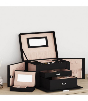 vidaXL Jewellery Box 3-Layer with Mirror Lockable Black 26x18x17.5 cm