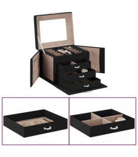 vidaXL Jewellery Box 4-Layer with Mirror Lockable Black 22.5x17.5x16.5 cm
