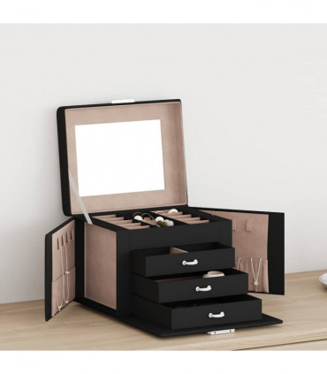 vidaXL Jewellery Box 4-Layer with Mirror Lockable Black 22.5x17.5x16.5 cm