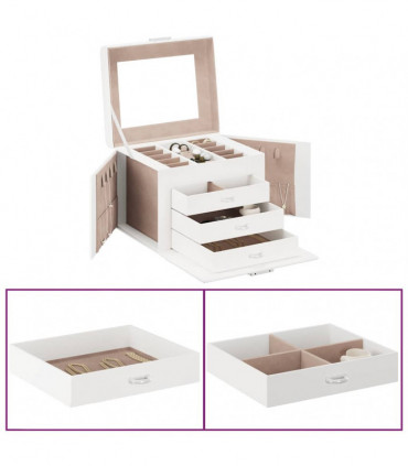 vidaXL Jewellery Box 4-Layer with Mirror Lockable White 22.5x17.5x16.5 cm