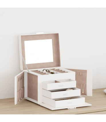 vidaXL Jewellery Box 4-Layer with Mirror Lockable White 22.5x17.5x16.5 cm