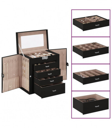 vidaXL Jewellery Box 5-Layer with Mirror Lockable Black