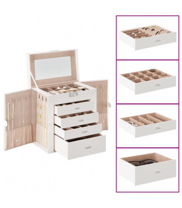 vidaXL Jewellery Box 5-Layer with Mirror Lockable White