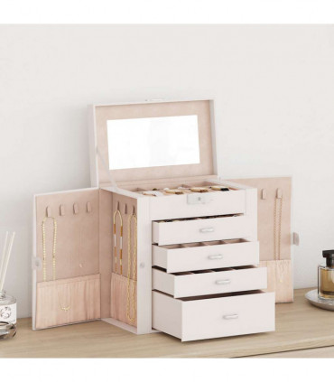 vidaXL Jewellery Box 5-Layer with Mirror Lockable White