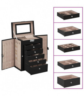 vidaXL Jewellery Box 6-Layer with Mirror Lockable Black