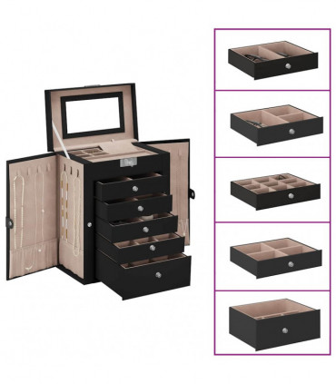 vidaXL Jewellery Box 6-Layer with Mirror Lockable Black